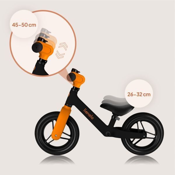 Беговел Lionelo Toni Black Orange - Черно-оранжевый детский беговел от 18 месяцев, с подножкой, колеса EVA, легкий 108967019 фото