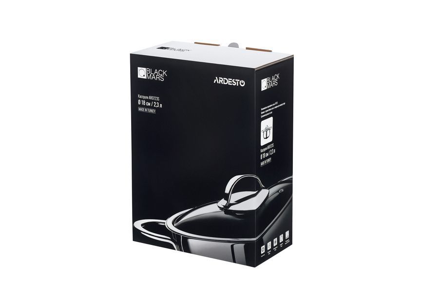 Кастрюля со стеклянной крышкой Ardesto Black Mars, 2.3л, нержавеющая сталь AR0723S фото