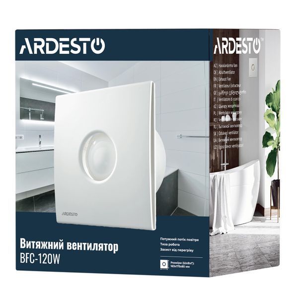 Вытяжной вентилятор ARDESTO BFC-120W 20 Вт, 120 м3/ч, 2300 об/мин, 33 дБ, белый BFC-120W фото