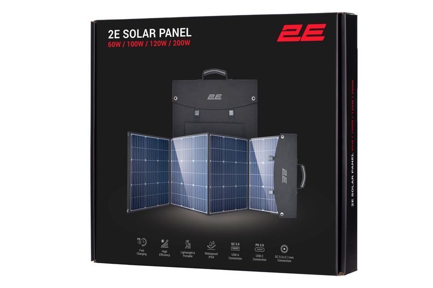 Портативна сонячна панель 2E, 100 Вт зарядний пристрій, DC, USB-С PD45W, USB-A 24W 2E-LSFC-100 фото