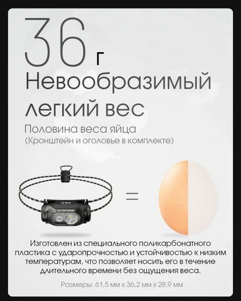 Налобний ліхтар Nitecore HA11 1хАА 240лм з білим та червоним світлом 712581 фото