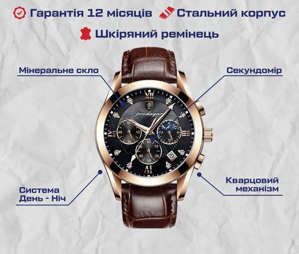 Годинник Poedagar Magnat Gold 1632 фото