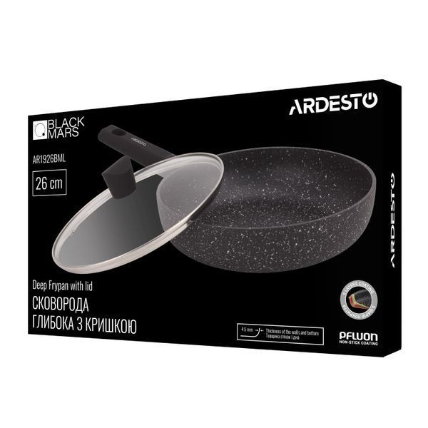 Сковорода глибока з кришкою ARDESTO Black Mars Alcor, 26см, алюміній, чорний AR1926BML фото