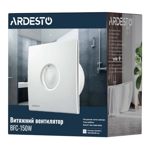 Вытяжной вентилятор ARDESTO BFC-150W 25 Вт, 210 м3/ч, 1650 об/мин, 35 дБ, белый BFC-150W фото