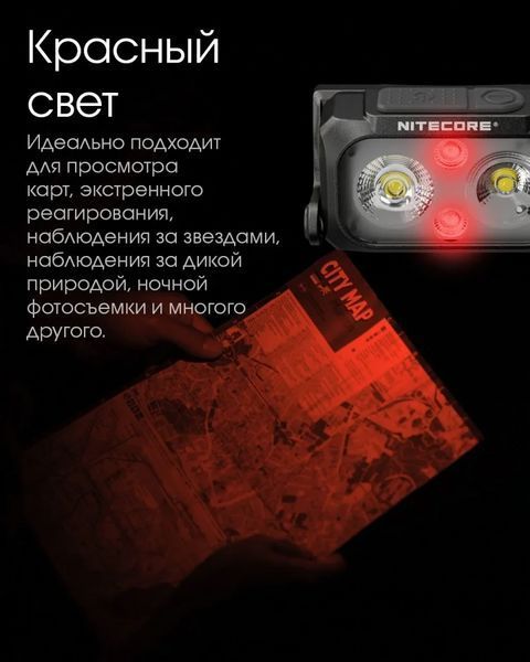 Налобный легкий фонарик Nitecore NU25 UL New с белым и красным светом (Черный) 712583 фото