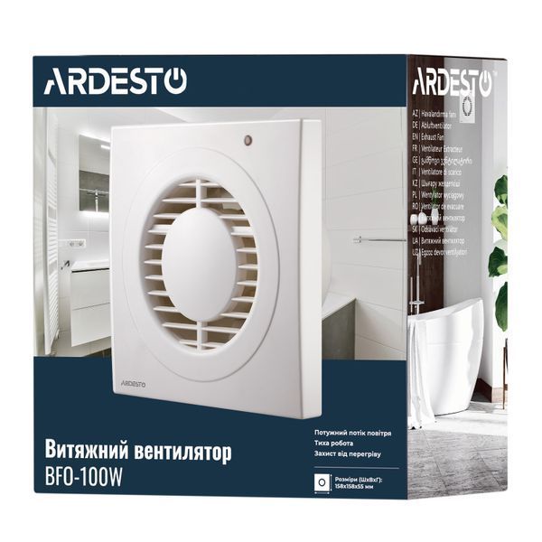 Вытяжной вентилятор ARDESTO BFO-100W 15 Вт, 80 м3/ч, 2400 об/мин, 33 дБ, белый BFO-100W фото