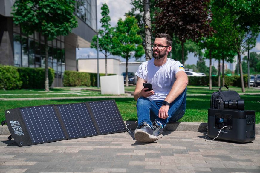 Портативна сонячна панель 2E, 60 Вт зарядний пристрій, DC, USB-С PD18W, USB-A 24W 2E-LSFC-60 фото