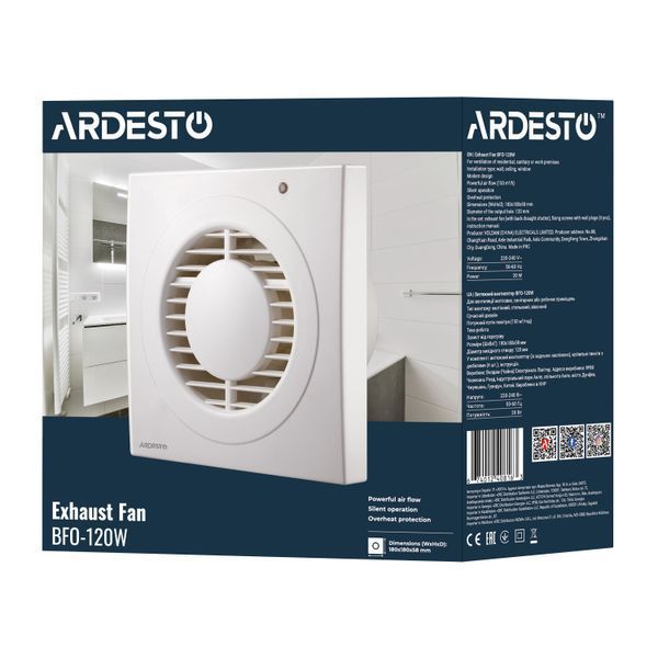 Вытяжной вентилятор ARDESTO BFO-120W 20 Вт, 150 м3/ч, 2300 об/мин, 35 дБ, белый BFO-120W фото