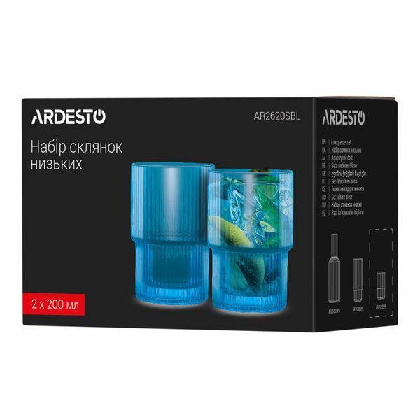 Набор стаканов низких 200мл, Ardesto 2шт, стекло, голубой AR2620SBL фото