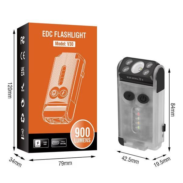 Ліхтарик брелок наключний Boruit V30 UV EDC 900 лм Прозорий 722181 фото