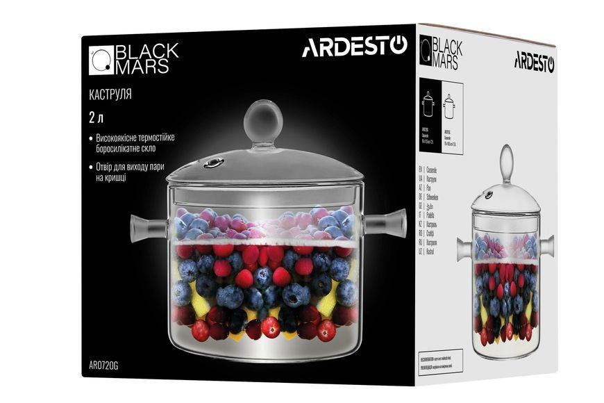 Кастрюля Ardesto Black Mars, 2000 мл, боросилікатне скло AR0720G фото