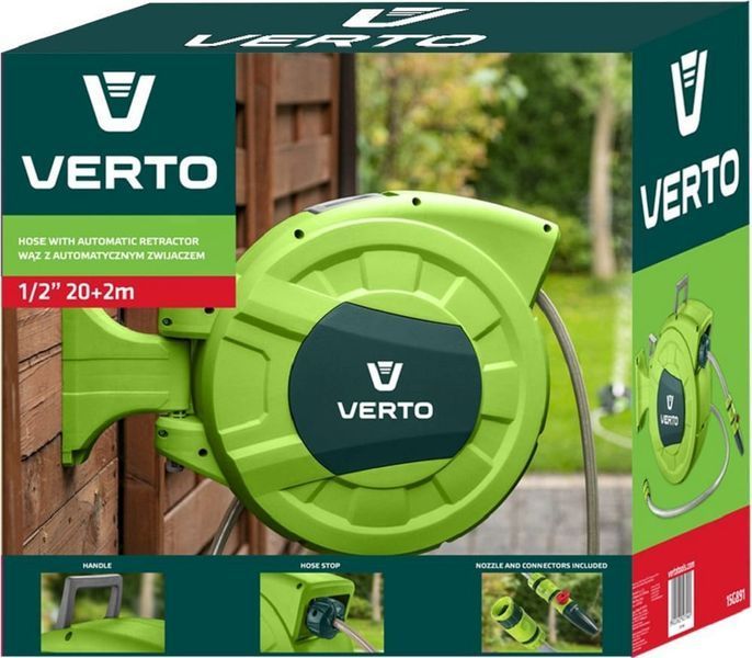 Котушка зі шлангом автоматична Verto 20м+2м шланга 1/2" 15G891 фото