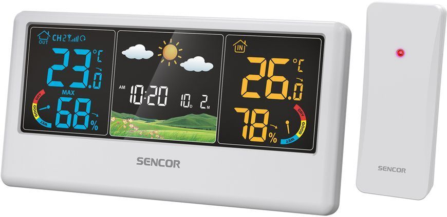 Метеостанция Sencor, внутреннее/внешнее измерение, температура, влажность, время, прогноз погоды, белый SWS4100W фото
