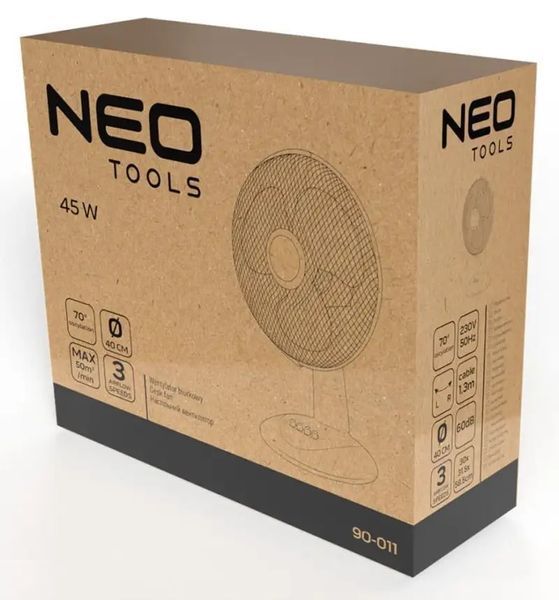 Настольный вентилятор Neo Tools 40см, 45Вт, белый 90-011 фото