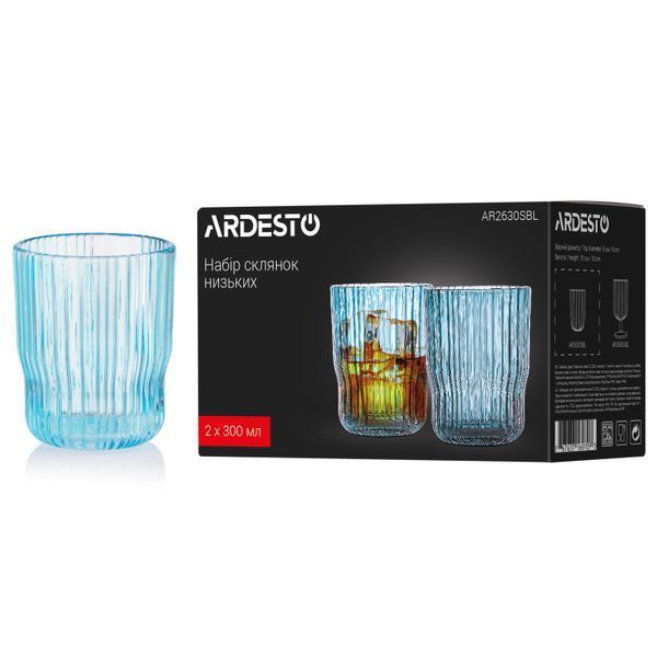 Набір склянок низьких 300мл, Ardesto 2шт, скло, блакитний AR2630SBL фото