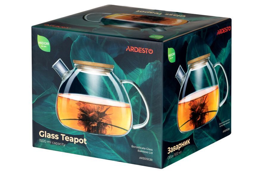 Заварник ARDESTO Midori Bubble, 1500мл, боросиликатное стекло, бамбук, прозрачный AR3015GBI фото