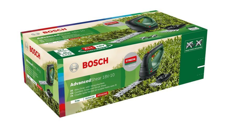 Ножницы для травы аккумуляторные Bosch AdvancedShear 18В-10 + насадка кусторез 10/20см шаг реза 8мм 1.85кг 0.600.857.001 фото