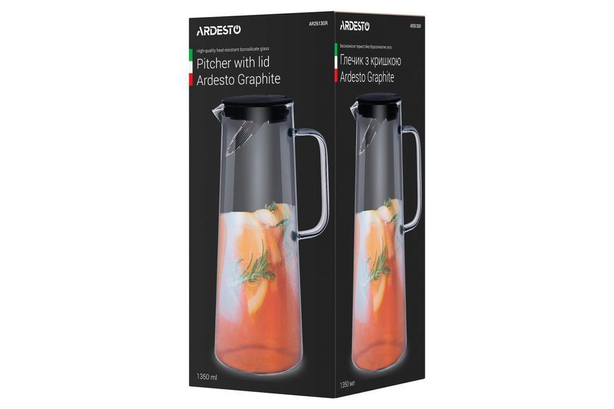 Кувшин Ardesto Graphite с крышкой, 1350 мл, боросиликатное стекло AR2613GR фото