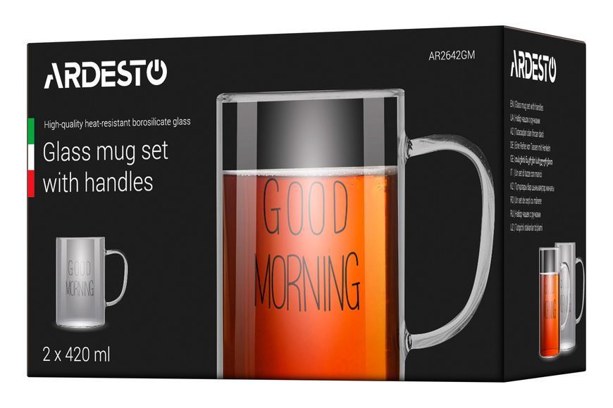Набір чашок з ручками Ardesto Good Morning , 420 мл, 2 од., боросилікатне скло AR2642GM фото