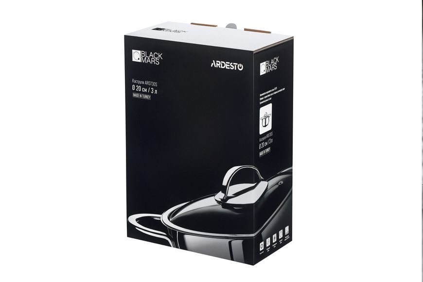Кастрюля со стеклянной крышкой Ardesto Black Mars, 3л, нержавеющая сталь AR0730S фото