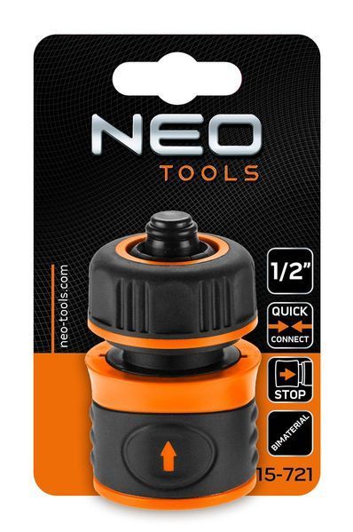 Коннектор для шланга 1/2", Neo Tools с аквастопом, двухкомпонентный 15-721 фото