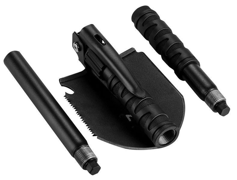 Лопата туристична, Neo Tools 63-122 63см, 8в1, пила, кирка, відкривалка для пляшок, кремінь, багатофункціональний ніж, пробійник, свисток, чохол 63-122 фото