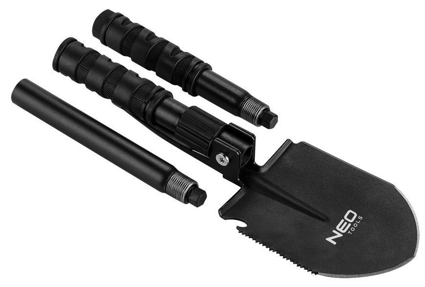Лопата туристична, Neo Tools 63-122 63см, 8в1, пила, кирка, відкривалка для пляшок, кремінь, багатофункціональний ніж, пробійник, свисток, чохол 63-122 фото