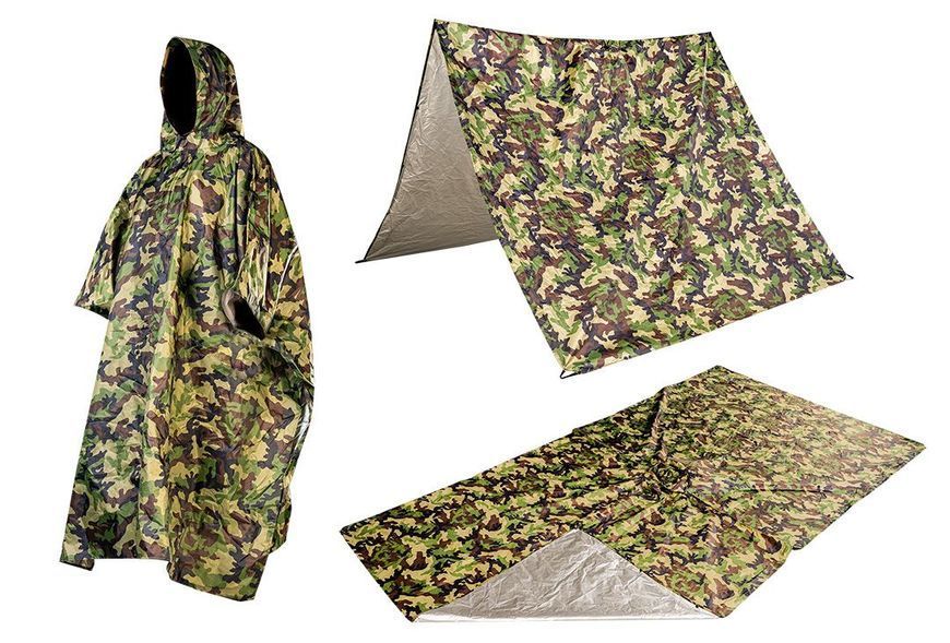 Дощовик тент Neo Tools Camo, 3в1, 124х142см, поліестер 210D, камуфляж 63-132 фото