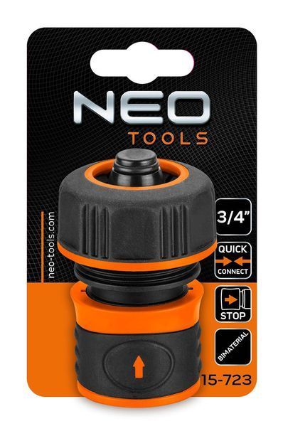 Коннектор для шланга 3/4", Neo Tools с аквастопом, двухкомпонентный 15-723 фото