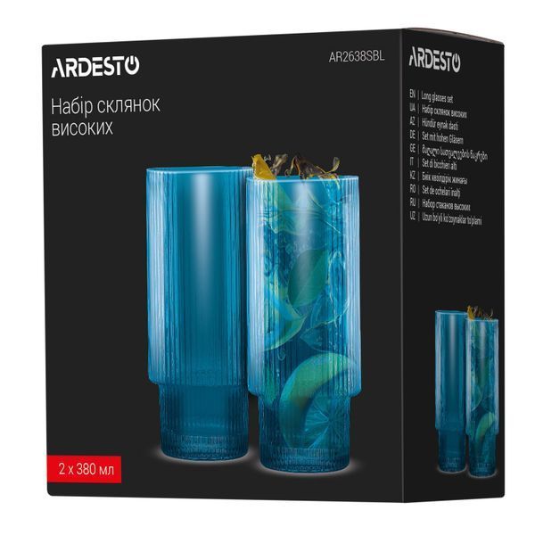 Набір склянок низьких 380мл, Ardesto 2шт, скло, блакитний AR2638SBL фото