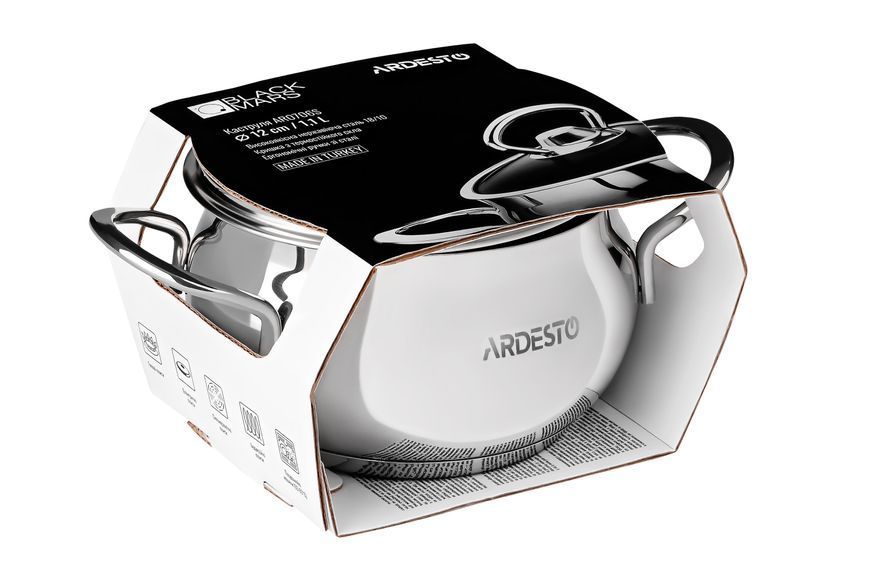 Кастрюля Ardesto Black Mars, стеклянная крышка, 1.1 л, нержавеющая сталь AR0706S фото