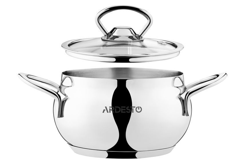 Кастрюля Ardesto Black Mars, стеклянная крышка, 1.1 л, нержавеющая сталь AR0706S фото
