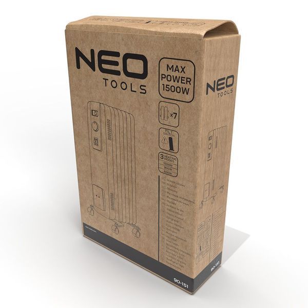 Обогреватель масляный Neo Tools, 20м2, 1500Вт, механическое управление, 7 секций, белый 90-151 фото