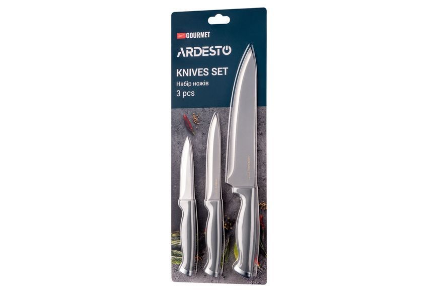 Набор ножей ARDESTO Gemini Gourmet 3 предмета, серый, нержавеющая сталь, пластик AR2103GR фото