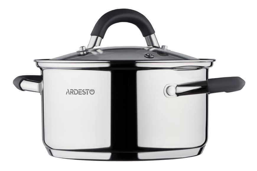 Каструля зі скляною кришкою Ardesto Gemini Salerno, 0.8л, нержавіюча сталь, силікон AR1908CS фото