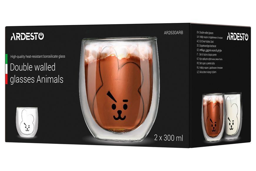 Набор чашек Ardesto Animals с двойными стенками, 300 мл, 2 ед., боросиликатное стекло AR2630ARB фото