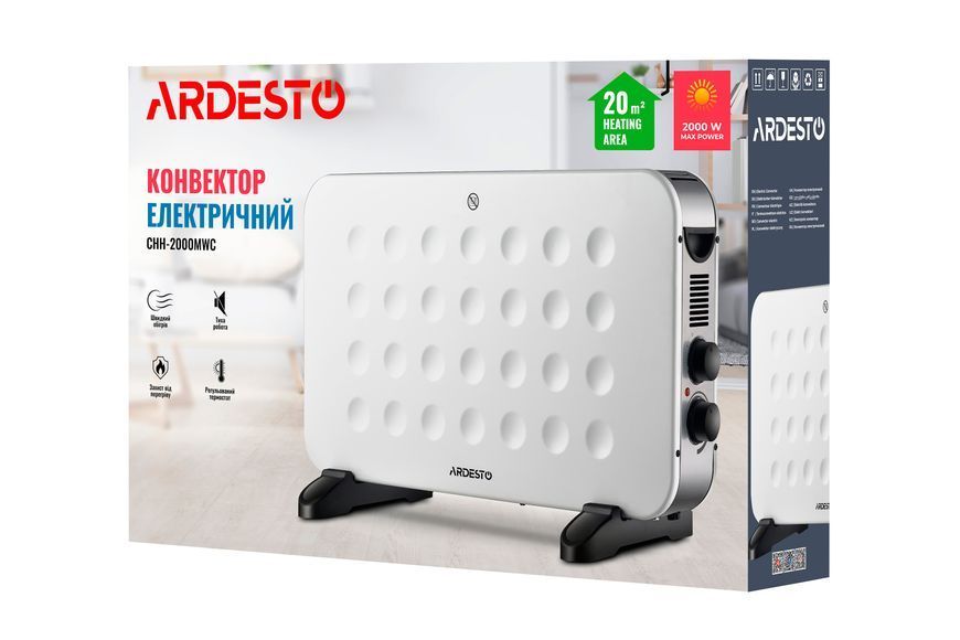 Конвектор ARDESTO, 20м2, 2000Вт, механічне управління, відкритий нагрівальний елемент, білий CHH-2000MWC фото