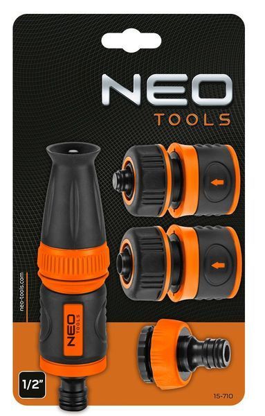 Набор для полива 1/2", Neo Tools ороситель ручной прямой, 2 коннектора для шланга, коннектор для крана 1/2"-3/4" 15-710 фото