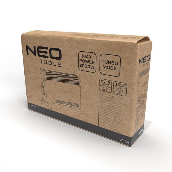 Конвектор Neo Tools, 25м2, 2000Вт, механическое управление, терморегулятор, открытый нагревательный элемент, белый 90-155 фото
