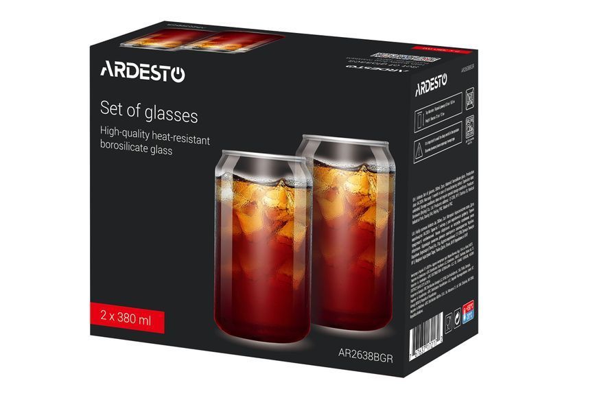 Набор стаканов Ardesto Jar, 380мл, 12см, 2шт, боросиликатное стекло, прозрачный AR2638BGR фото