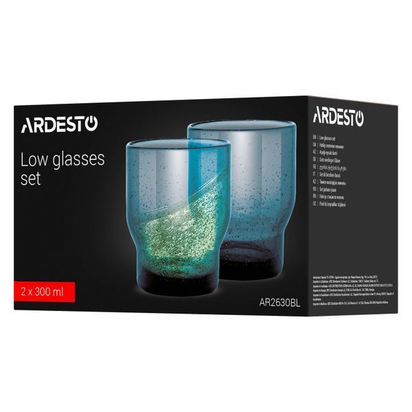 Набір склянок низьких Ardesto Bubble 300мл, 2шт, скло, синій AR2630BL фото