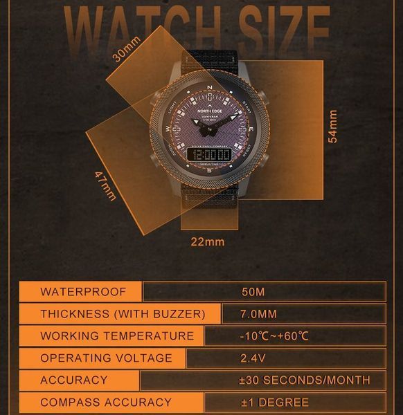 Годинник North Edge Solar Compass 1675 фото