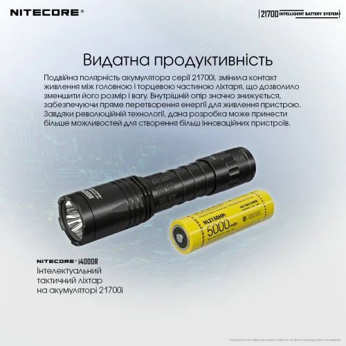 Ліхтар Power Bank та зарядний пристрій Nitecore 21700 Intelligent Battery System 712833 фото