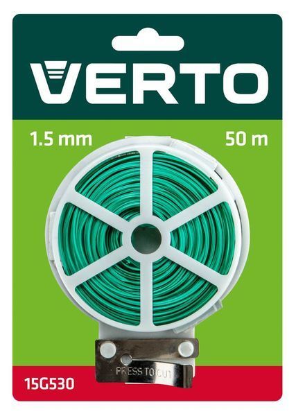 Проволока садовая Verto, ПВХ-оболочка, с обрезчиком, 0.15смх50м, зеленая 15G530 фото