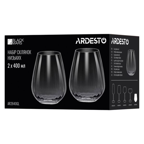 Набір склянок низьких Ardesto Black Mars Orion 400мл, 2шт, скло, сірий AR2640GL фото