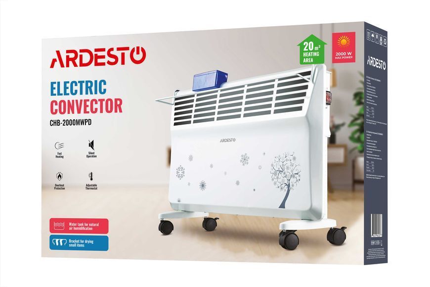 Конвектор ARDESTO, 20м2, 2000Вт, механічне управління, відкритий нагрівальний елемент, сушка, білий CHB-2000MWPD фото