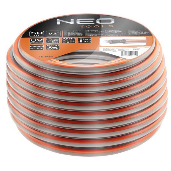 Шланг садовий Neo Tools Optima, 1/2", 50м, 4 шари, до 25 Бар, -20&hellip;+60&deg;C 15-822 фото