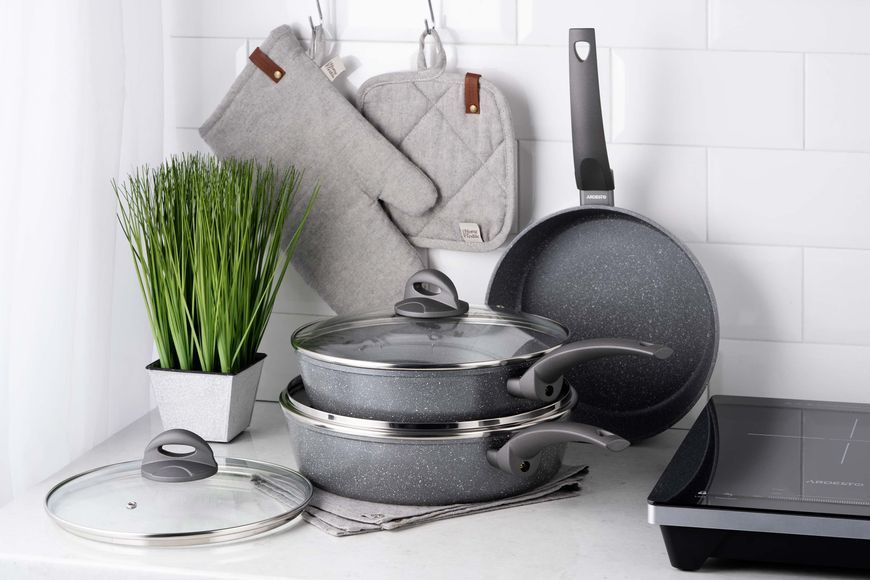 Сковорода глибока з кришкою ARDESTO Gemini Gourmet Apulia, 28см, алюміній, сірий AR2428GGL фото