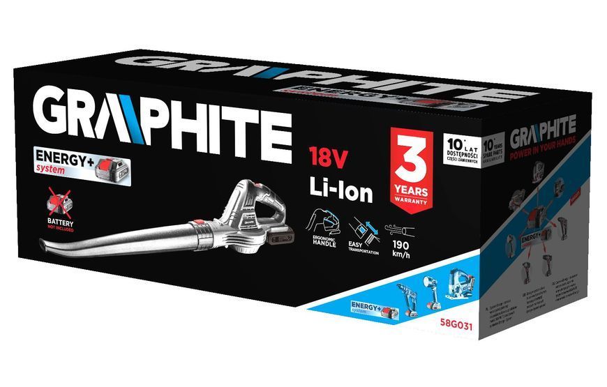 Воздуход садовый аккумуляторный 1Graphite 8В Energy+ 190км/ч 1.2кг без АКБ и ЗП 58G031 фото