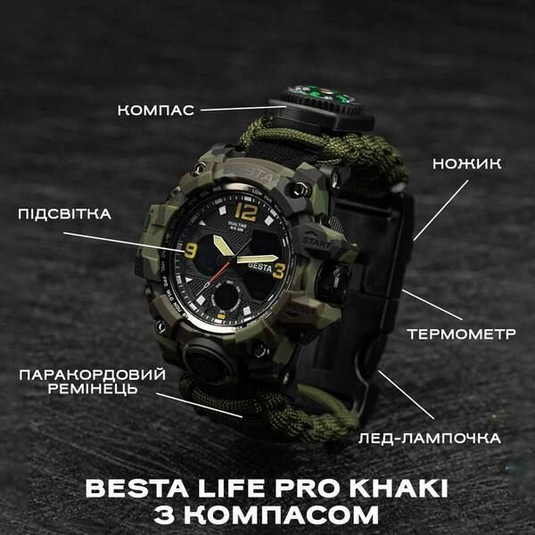 Годинник Besta Life Pro Khaki с компасом 1529 фото